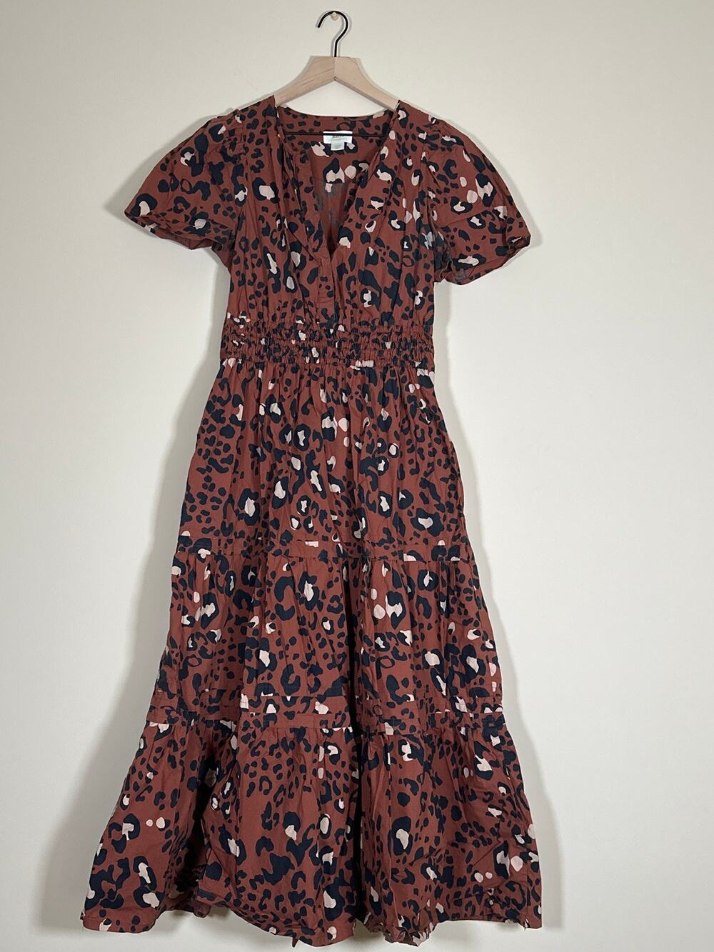 Anthropologie Maeve Somerset Leopard Print Maxi Dress Large Brown Tiered